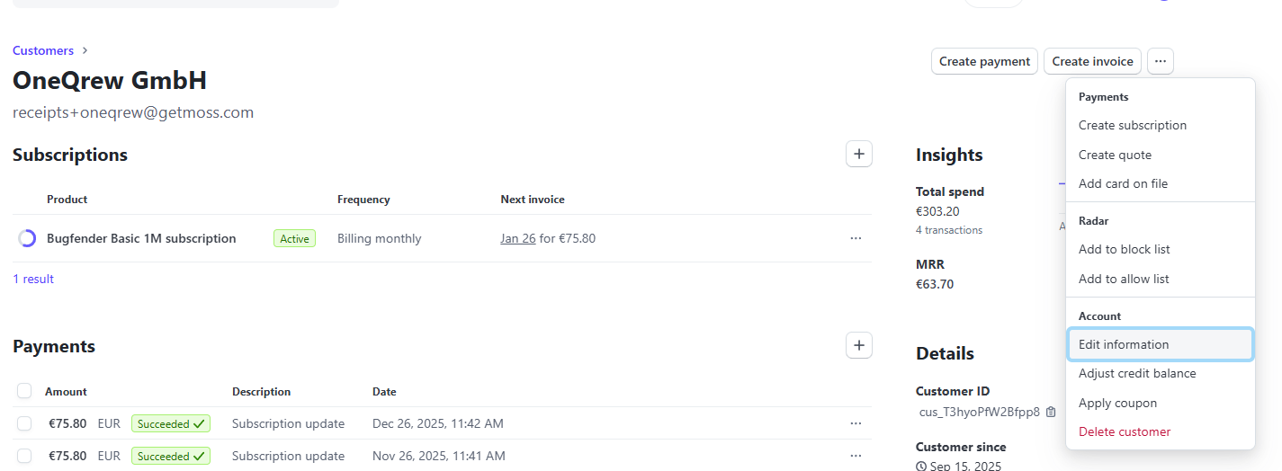 Stripe customer details